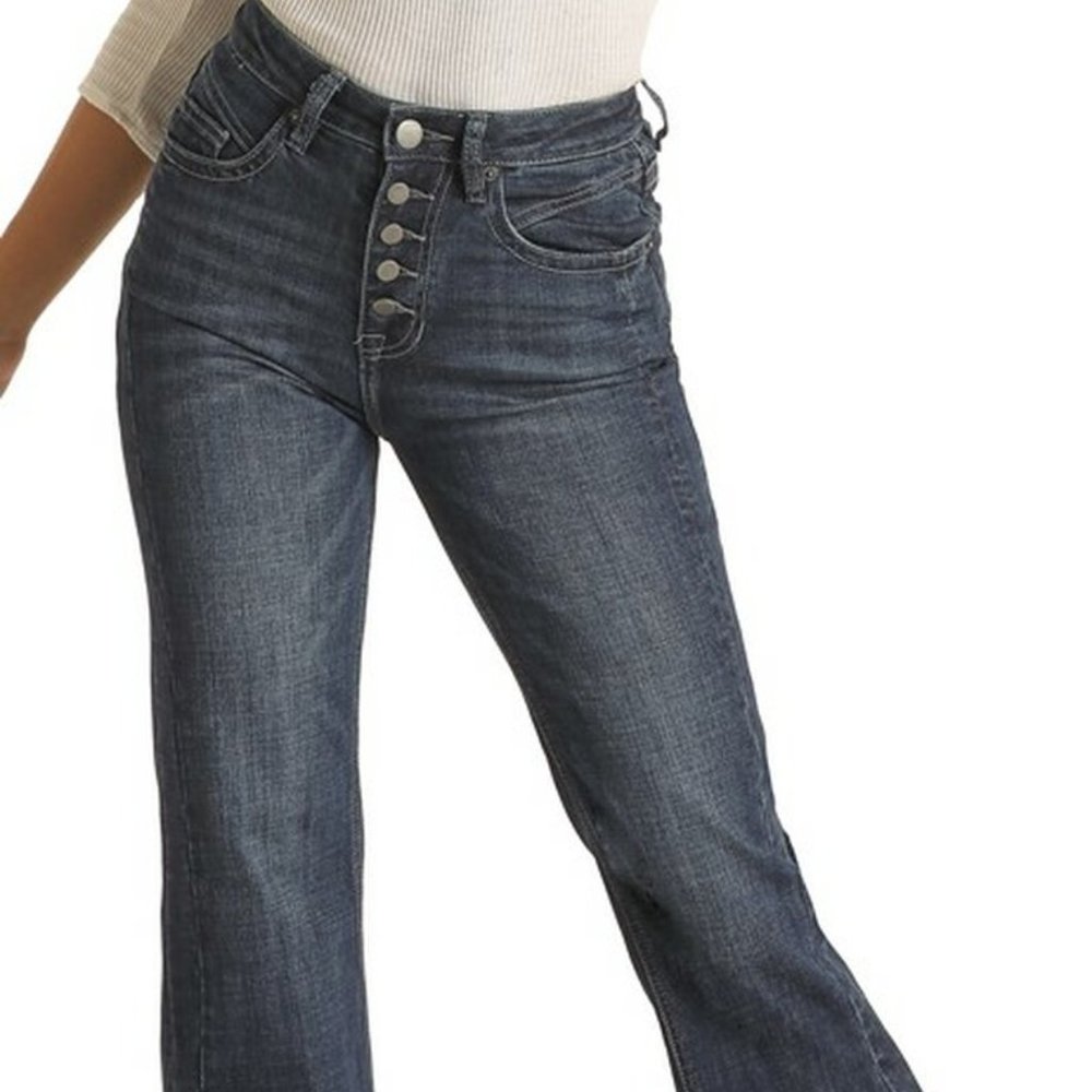 Rock & Roll Denim High Rise Button Fly Flare Leg Trouser Jeans 29x34